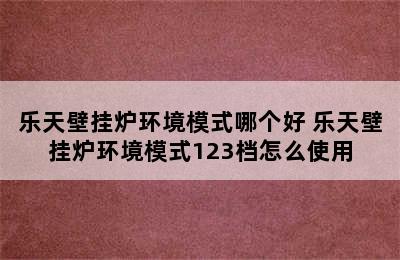 乐天壁挂炉环境模式哪个好 乐天壁挂炉环境模式123档怎么使用